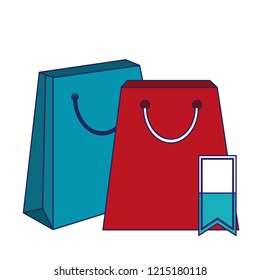 Shopping bags and tag blue lines