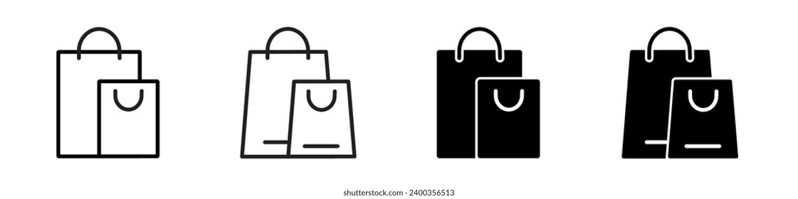 Shopping bags vector icons. Packets for gift shop, grocery, boutique, retail symbol. Editable stroke.	
