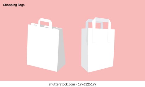 Shopping Bags. Vector isolated illustration of two white paper shopping or take away bags