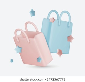 Shopping bags vector set. Sale empty paper bags collection for fashion shopping design elements isolated in white. Vector illustration.