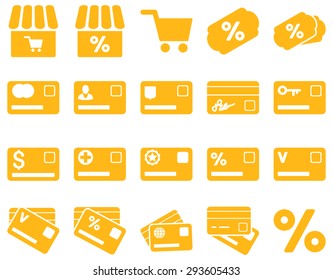 Shopping and bank card icon set. These flat icons use %icon_colors%. Images are isolated on a white background. Angles are rounded.