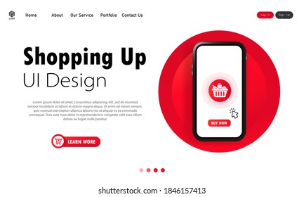 Shopping Up Banner. Online Shopping On Phone. Buy Online Pick Up At Store. UI Design For Websites. Vector On Isolated White Background. EPS 10