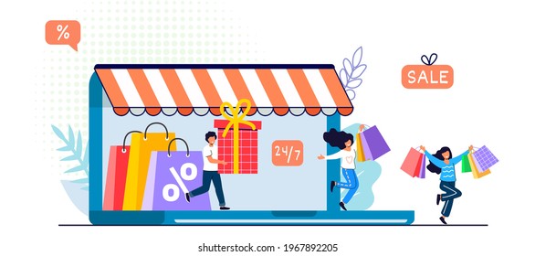 Shopping banner template Free shipping Sale and discounts Digital bill vector illustration Happy shopping day for web banner 