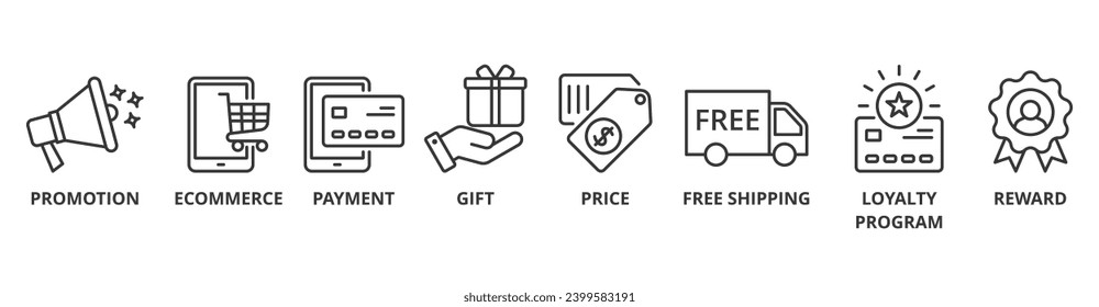Shopping banner web icon vector illustration concept with icon of promotion, ecommerce, payment, gift, price, free shipping, loyalty, reward