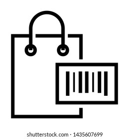 Shopping with barcode. Stroke outline style. Vector. Isolate on white background.