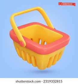 Shopping basket 3d cartoon vector icon