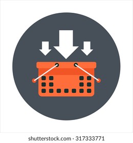 Shopping basket. Add to cart theme, flat style, colorful, vector icon for info graphics, websites, mobile and print media.