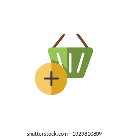 Shopping basket. Add product. Flat color icon. Commerce vector illustration