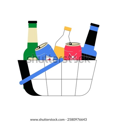 Shopping Basket With Alcoholic Beverages In Flat Vector Illustration Symbolizing Retail Purchase, Liquor Store Shopping, And Beverage Selection, Isolated On White Background