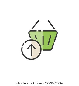Shopping basket. Up arrow. Filled color icon. Commerce vector illustration