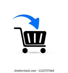 Shopping basket with arrow simple flat vector icon isolated on white background.