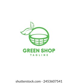 Shopping Basket Bag With Abstract Leaf Logo Symbol Design Template Flat Style Vector