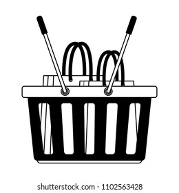 Shopping basket with bags in black and white