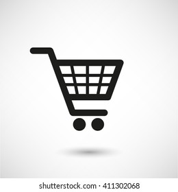 shopping basket - black vector  icon with shadow
