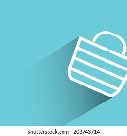 shopping basket, blue background, flat and shadow theme