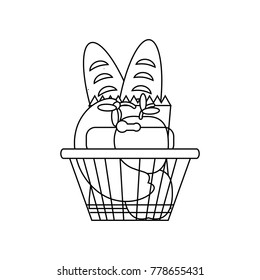 shopping basket with bread and fruits icon over white background vector illustration