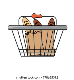 shopping basket with breads icon over white background colorful design vector illustration