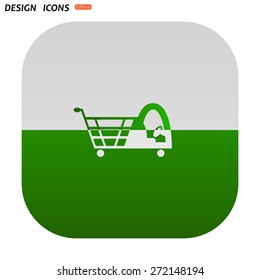 Shopping basket with cabin for children. icon. vector design