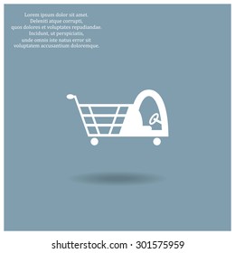 Shopping basket with cabin for children. icon. vector design