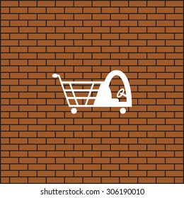 Shopping basket with cabin for children. icon. vector design