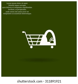 Shopping basket with cabin for children. icon. vector design