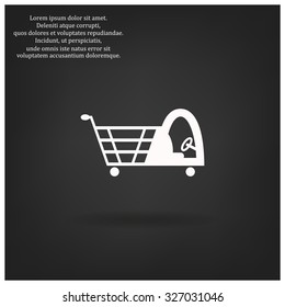 Shopping basket with cabin for children. icon. vector design
