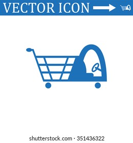Shopping basket with cabin for children icon, vector illustration. Flat design style