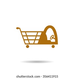 Shopping basket with cabin for children icon