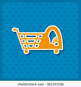Shopping basket with cabin for children icon, vector illustration. Flat design style