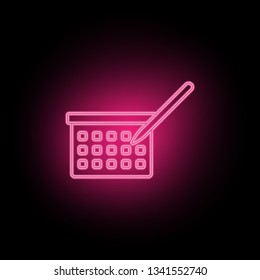 Shopping basket, calendar neon icon can be used to illustrate topics about SEO optimization, data analytics, website performace - Vector