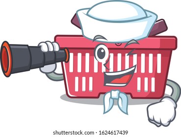 Shopping basket cartoon happy Sailor style with binocular