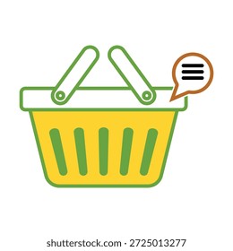 Cesta de la compra con el icono del mensaje del chat Ilustración vectorial de la línea del Carrito del Comentarios de la Asistencia al cliente del comercio electrónico aislada