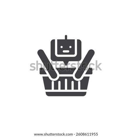 Shopping basket with a chatbot vector icon. filled flat sign for mobile concept and web design. AI in Ecommerce glyph icon. Intelligent product suggestion symbol, logo illustration. Vector graphics