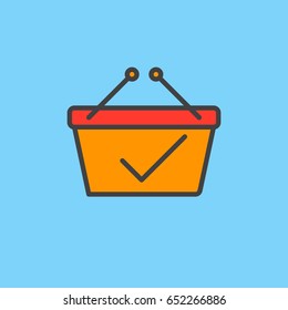 Shopping basket with check mark filled outline icon, vector sign, Paid colorful illustration