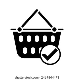 shopping basket with checkmark, illustration of online shopping checkout icon vector