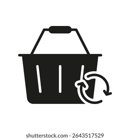 Shopping Basket With Circular Arrows Solid Icon. Sustainable Shopping, Reuse, And Recycling Symbol. Eco-Friendly Consumer Habits. Isolated Vector Illustration.