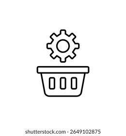 Cesta de compras e roda dentada. Configurações de compras, configuração do carrinho, controle do processo de check-out, gerenciamento de comércio eletrônico, otimização de compras. Pixel perfeito, ícone de vetor de traçado editável