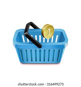 Shopping Basket And Coin. Purchasing Power Parity. Vector Illustration