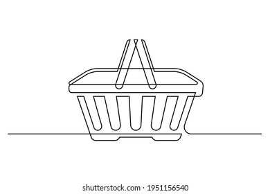 Shopping basket in continuous line art drawing style. Abstract shopping basket with two handles black linear design isolated on white background. Vector illustration