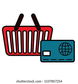 shopping basket with credit card vector illustration design