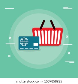 shopping basket with credit card vector illustration design