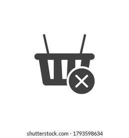Cesta de compras con icono vectorial de marca cruzada. signo plano relleno para concepto móvil y diseño web. Compra un icono de glifo rechazado. Símbolo, ilustración del logotipo. Gráficos vectoriales