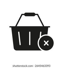 Shopping Basket With Cross Solid Icon. Remove From Cart Or Deleting Item Silhouette Symbol. E-Commerce, Online Shopping Management, And Retail Adjustment Concept. Isolated Vector Illustration.