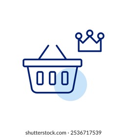 Cesta de la compra y corona. Premium Cliente, artículos de alta calidad o de lujo. Icono de Vector perfecto de píxeles