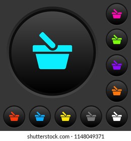 Shopping basket dark push buttons with vivid color icons on dark grey background