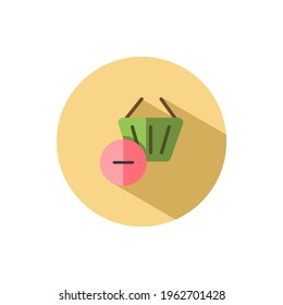 Cesta de compras. Borrar el producto. Icono plano en círculo. Ilustración de vector de comercio