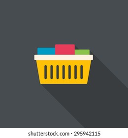 Shopping basket design with long shadow. Vector illustration.
