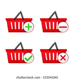 Shopping basket with different symbols, vector eps10 illustration