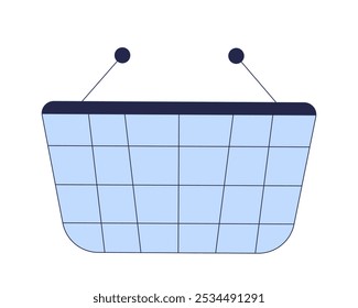 Shopping basket empty 2D cartoon object. Ecommerce grocery. Retail container. Carry goods store supermarket. Plastic storage isolated element flat vector clipart on white background. Spot illustration