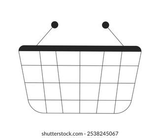 Cesta de la compra vacío blanco y negro objeto de línea 2D. Tienda de comestibles de comercio electrónico. Contenedor de venta. Llevar la tienda de mercancías. Almacenamiento de plástico aislado Clip arte Vector elemento de contorno. Ilustración de punto monocromático